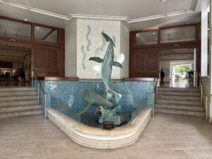 Whale sculpture in the lobby of the Ilikai Hotel in Honolulu.