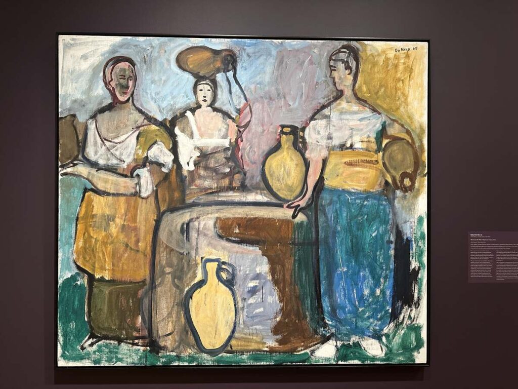 Large Robert De Niro Sr. painting of three women gathered around a well at The Baker Museum.