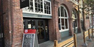 Exterior of Eva Schnitzelhaus at 509 Fisgard Street in Victoria, BC.