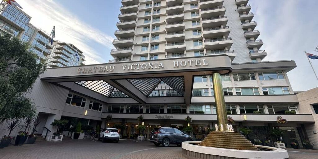 Exterior of Chateau Victoria Hotel & Suites in downtown Victoria, British Columbia.