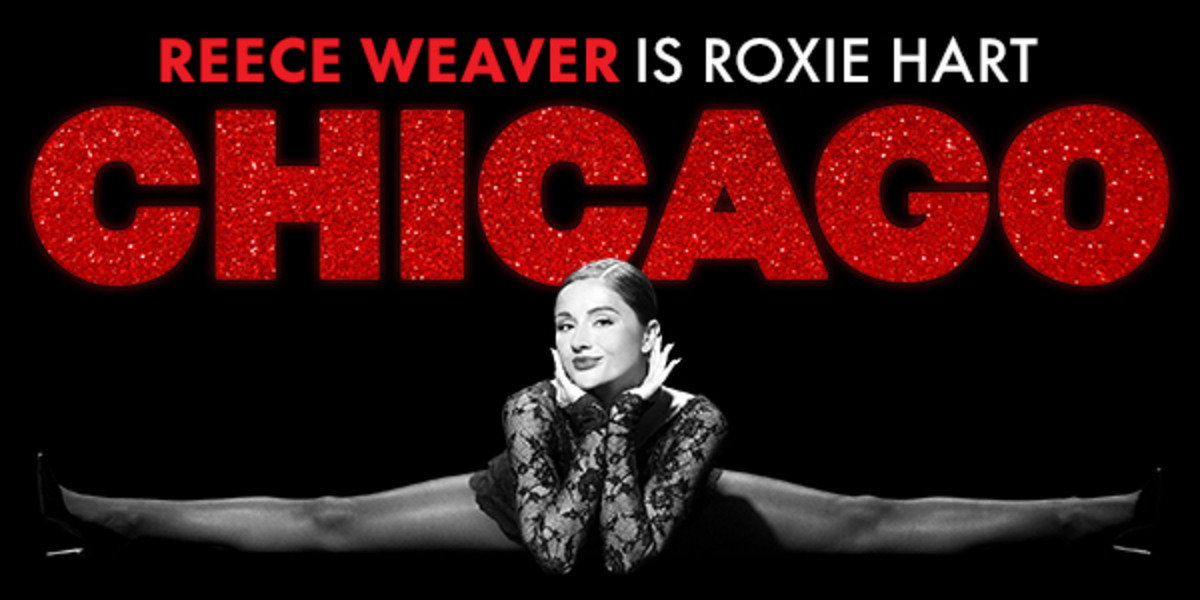 Reece Weaver performs a split beneath the red Chicago logo.